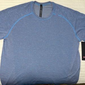 lululemon athletica Blue Striped Short Sleeve Tee